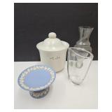 Signed  Orrefors Etched Vase,Pfaltzgraff,Wedgewood