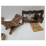 VTG Food Crocks, Sign & Oak 14" Bench
