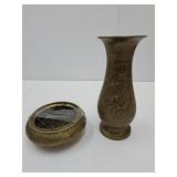2 Brass 7.5" Vase &  4"Flower Frog