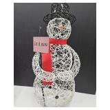 Electric Wicker Snowman with Shovel / Sign 32" h