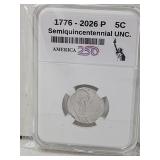 New 2026 P UNC Nickel 250th Year Coin