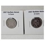 Two 1937 Indian Head Nickel Coins
