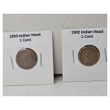 2 Indian Head Cent Coins, 1902 & 1903