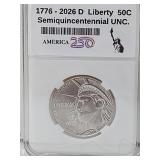 New 2026 D UNC Liberty Half 250th Year Coin