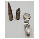 Pulsar Watch, Brass Bullet Lighter,