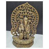 Vintage Brass Ganesha Drums Statue 9"
