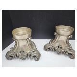 Pair Heavy VTG  Brass  Ornate Candle Bases 9 x 7"