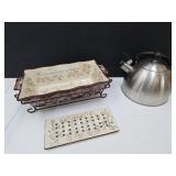 Temptations Dish 10"l w/Trivet Metal Holder,Kettle