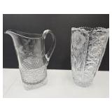 Crystal 10" Vase & 9.5" Glass Pitcher