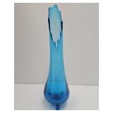 MCM LE Smith Swung Glass Peacock Blue Vase 12.5"