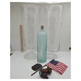 2 L Vases 18" & Glass Bottle w Clark Padre Figure