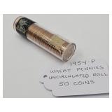 1954 P Wheat Pennies Uncirculated Roll 50 Coins