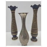 India Brass Vases 11-14" High