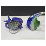2 Art Glass Fish 5" & 7" h