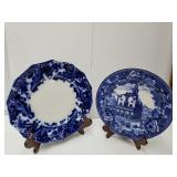 Flow Blue Plates 9"State House VGC & 10 " Chipped