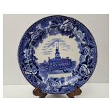 Flow Blue Independance Hall Plate  9 1/4" w