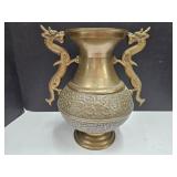 Vintage Brass Chinese Dragon  Vase / Urn 11" h