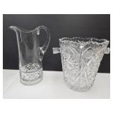 Crytsal Glass Ice Bucket 8.5"h & Glass Pitcher 10"