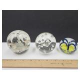 3 Unmarked Paperweights  LG Decor Has Chip