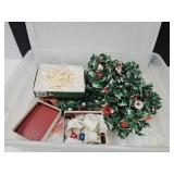 VTG Christmas Ornaments Greenery & Deer w/Tote