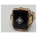 10k Gold Ring with Onyx &  Diamond  Size 9