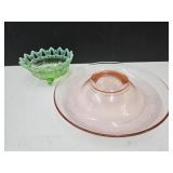 6" wide Foopted Dish & Pink Depression Etched