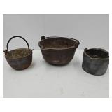 3 Cast Iron Pots/Cauldrons 4"-7.25" w