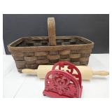 Rolling Pin & Cast Enamel Napkin Holder & Basket