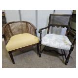 2 Vintage Chairs Wicker Back & Armed Chair