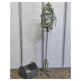 52"h Metal Birdhouse Decor  & Galvanized Tote