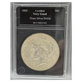 1925 Certified Very Good Peace Dollar Coin