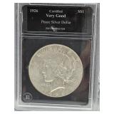 1926 Certified Very Good Peace Dollar Coin