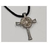 Sterling Cross JCF On Rope Necklace 14"
