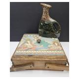 Pottery Pitcher & 12x11x5H Wooden Storage Box