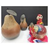 Pears Up to 13" H,Parrot & Glass Ball w/Rose