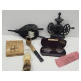 Vtg Eye Glasses w Case, Pipe, Shaving Brush, +