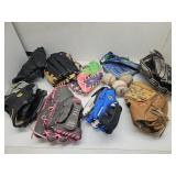 Large Lot of Youth Baseball Gloves, Balls