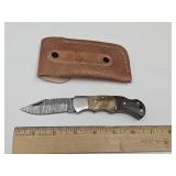 Damascus Pocket Knife w Sheath