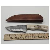 White Handle Damascus Blade w Sheath