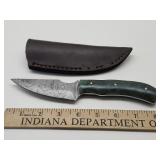 Green Handle Damascus Blade w Sheath