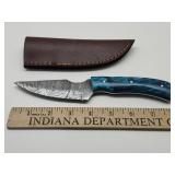 Teal Handle Damascus Blade w Sheath