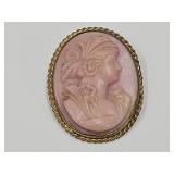 Antique Pink Cameo Brass Brooch NO PIN