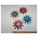 4 New 6" Metal Flower Wall Hangings