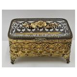 Beautiful Metal w  Glass  Dresser Box 5 3/4" x 3"