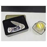 Large Marble See Size & Eagle Pocket Knife in Tin