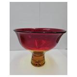 Large Heavy Amberina Glass Bowl  9 3/4 x 8"h