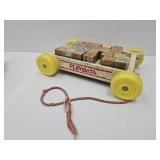 VTG Plaskool Pull Along Wagon w Blocks