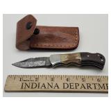 Damascus Pocket Knife w Sheath