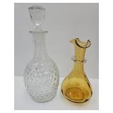 Amber Vase w Applied Ribbon  & Decanter w Stopper