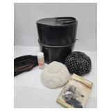 VTG Hat Box w/Hats, Polka Dot+